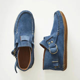 Casual Suede Buckle Strap Stitching Flat Ankle Boots