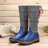 Retro Bohemian Splicing Pattern Leather Rainbow Knee Boots