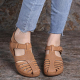 Hollow Out Lightweight Breathable Hook Loop Wedges Sandals