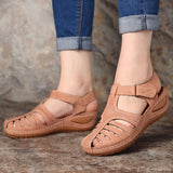 Hollow Out Lightweight Breathable Hook Loop Wedges Sandals