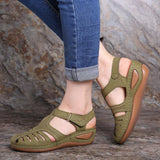 Hollow Out Lightweight Breathable Hook Loop Wedges Sandals