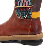 Retro Bohemian Splicing Pattern Leather Rainbow Knee Boots