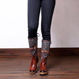 Retro Bohemian Splicing Pattern Leather Rainbow Knee Boots