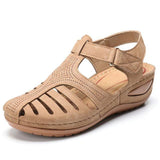 Hollow Out Lightweight Breathable Hook Loop Wedges Sandals