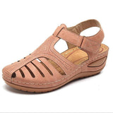 Hollow Out Lightweight Breathable Hook Loop Wedges Sandals
