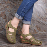 Hollow Out Lightweight Breathable Hook Loop Wedges Sandals
