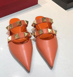 Pointed Rivet Sheepskin Flat Slippers Women's