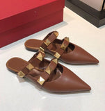 Pointed Rivet Sheepskin Flat Slippers Women's