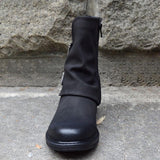 Women's Trendy Vintage Leather Booties Ankle Boots With Double Buckle