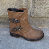 Women's Trendy Vintage Leather Booties Ankle Boots With Double Buckle