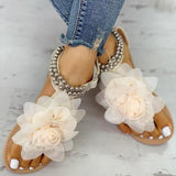 Mesh Floral Embellished Beaded Flat Sandals