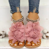 Mesh Floral Embellished Beaded Flat Sandals