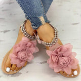Mesh Floral Embellished Beaded Flat Sandals