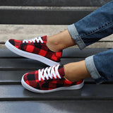 Plaid Flat Sneakers Lace-up Printed Walking Shoes