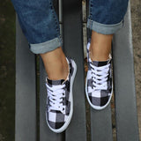 Plaid Flat Sneakers Lace-up Printed Walking Shoes