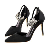 Women's High-heeled Shoes Satin Hollow Shallow Pointed Toe Sandals