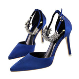 Women's High-heeled Shoes Satin Hollow Shallow Pointed Toe Sandals