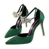 Women's High-heeled Shoes Satin Hollow Shallow Pointed Toe Sandals