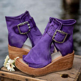 Women's Toe Peep Wedge Sandals Fish Mouth Solid Color Sandals