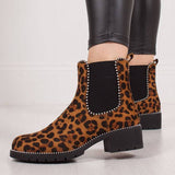 Women's Round Toe Beaded Chunky Ankle Boots