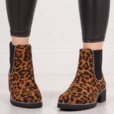 Women's Round Toe Beaded Chunky Ankle Boots