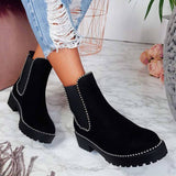 Women's Round Toe Beaded Chunky Ankle Boots