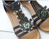Women's Bohemian Retro Beaded Zipper Rhinestone Roman Flat Sandals