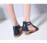 Women's Bohemian Retro Beaded Zipper Rhinestone Roman Flat Sandals