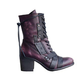 Women's Retro Comfy Chunky-heel Lace-up Boots