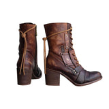 Women's Retro Comfy Chunky-heel Lace-up Boots