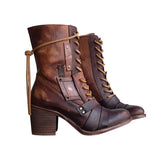 Women's Retro Comfy Chunky-heel Lace-up Boots