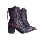 Women's Retro Comfy Chunky-heel Lace-up Boots