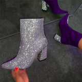 Women's Gorgeous Sparkling Rhinestones Chunky Heel Boots