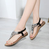 Bohemian Leaf Rhinestone Flip Flops Women's Beach Sandals