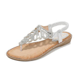 Bohemian Leaf Rhinestone Flip Flops Women's Beach Sandals