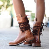 Back Zipper Lace-Up Vintage Mid-calf Boots