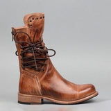 Back Zipper Lace-Up Vintage Mid-calf Boots