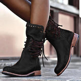 Back Zipper Lace-Up Vintage Mid-calf Boots