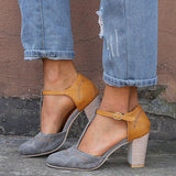 Rubber PU Thick High-heeled Shoes With One-line Buckle