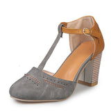 Rubber PU Thick High-heeled Shoes With One-line Buckle