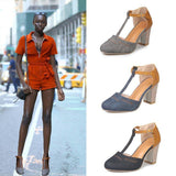 Rubber PU Thick High-heeled Shoes With One-line Buckle
