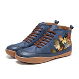 Cat Printing Flat Ankle Boots