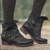 Women's Retro Square Head Leather Boots
