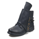 Women's Retro Square Head Leather Boots