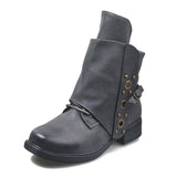 Women's Retro Square Head Leather Boots