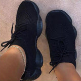 Breathable Elastic Cuff Lace-up Casual Sneakers
