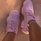 Breathable Elastic Cuff Lace-up Casual Sneakers