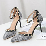 Women's Studded High-heeled Sandals With Pointed Toe Stiletto