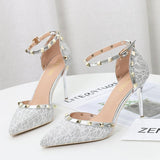 Women's Studded High-heeled Sandals With Pointed Toe Stiletto