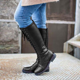 Women's Leather Round Toe Side Zipper Knight Boots